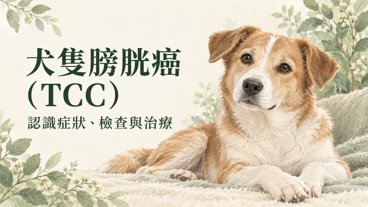 犬隻膀胱癌 TCC 衛教封面,米克斯犬與症狀、檢查及治療主題